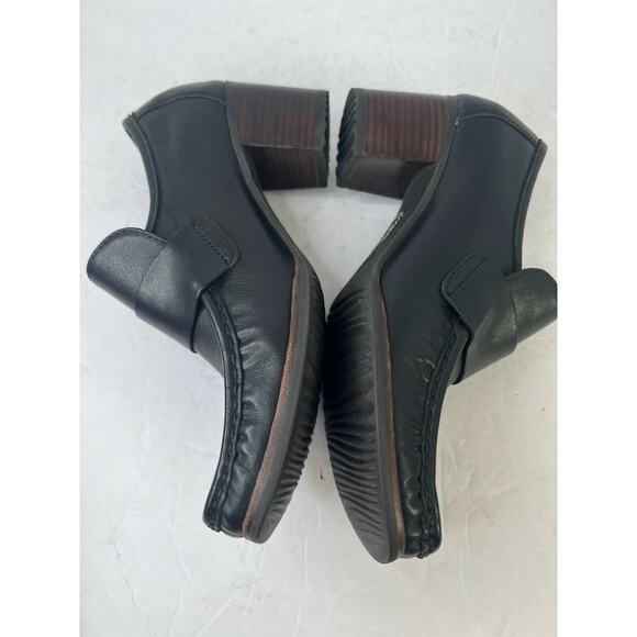 Timberland Everleigh Black Leather Chunky Heel Slip On Loafer Comfort Shoes 7M - Picture 4 of 11